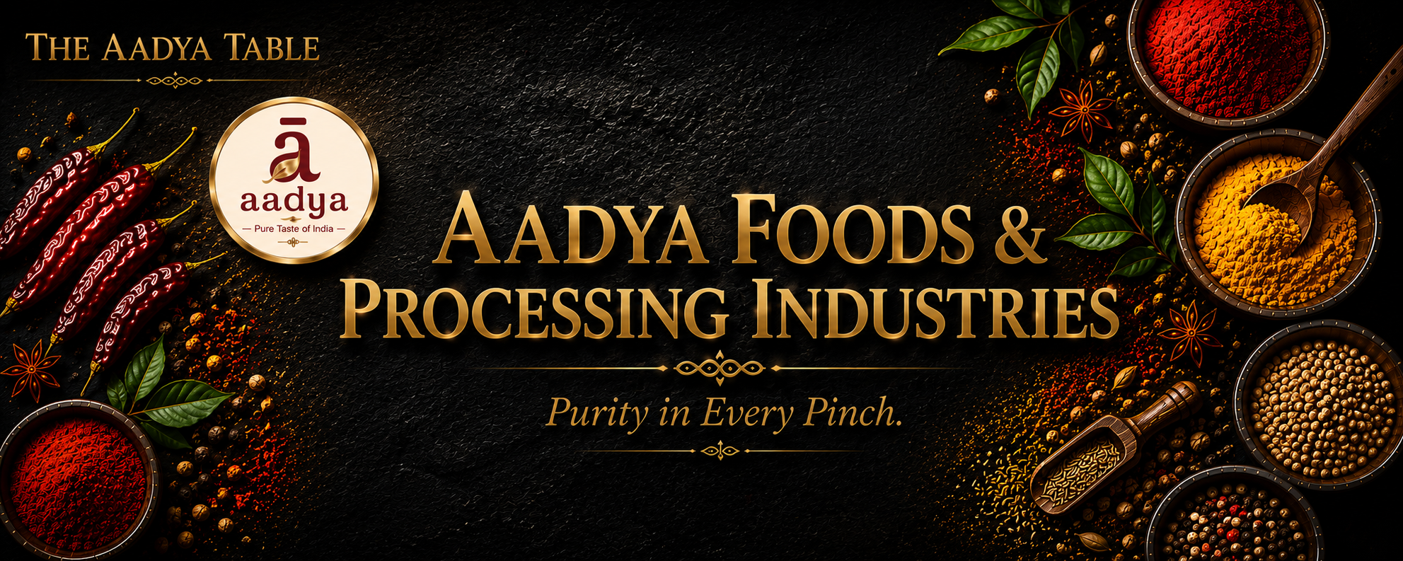 The Aadya Table — Aadya Foods & Processing Industries. Purity in Every Pinch.